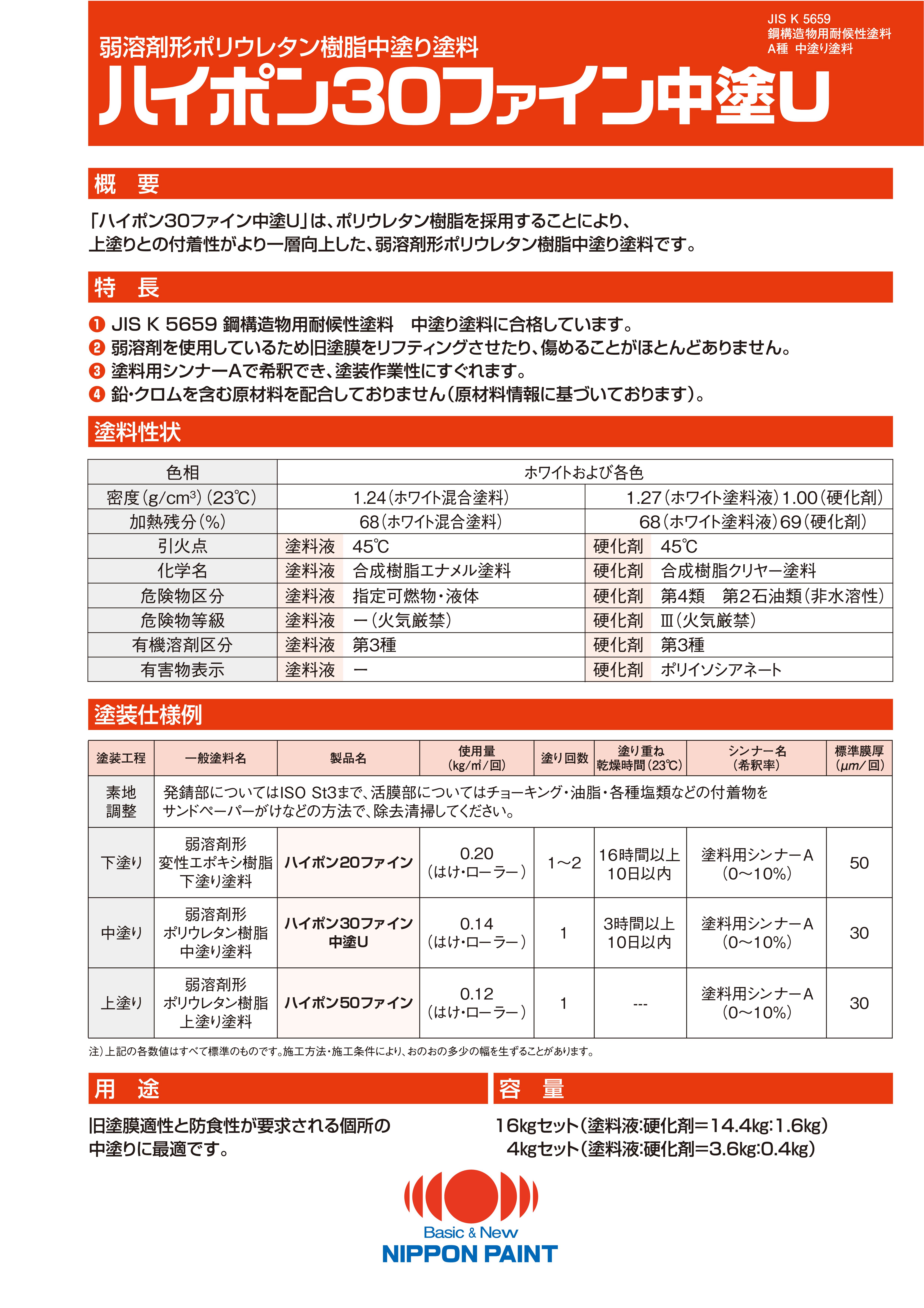 ハイポン30ファイン中塗U：メーカー公式カタログ